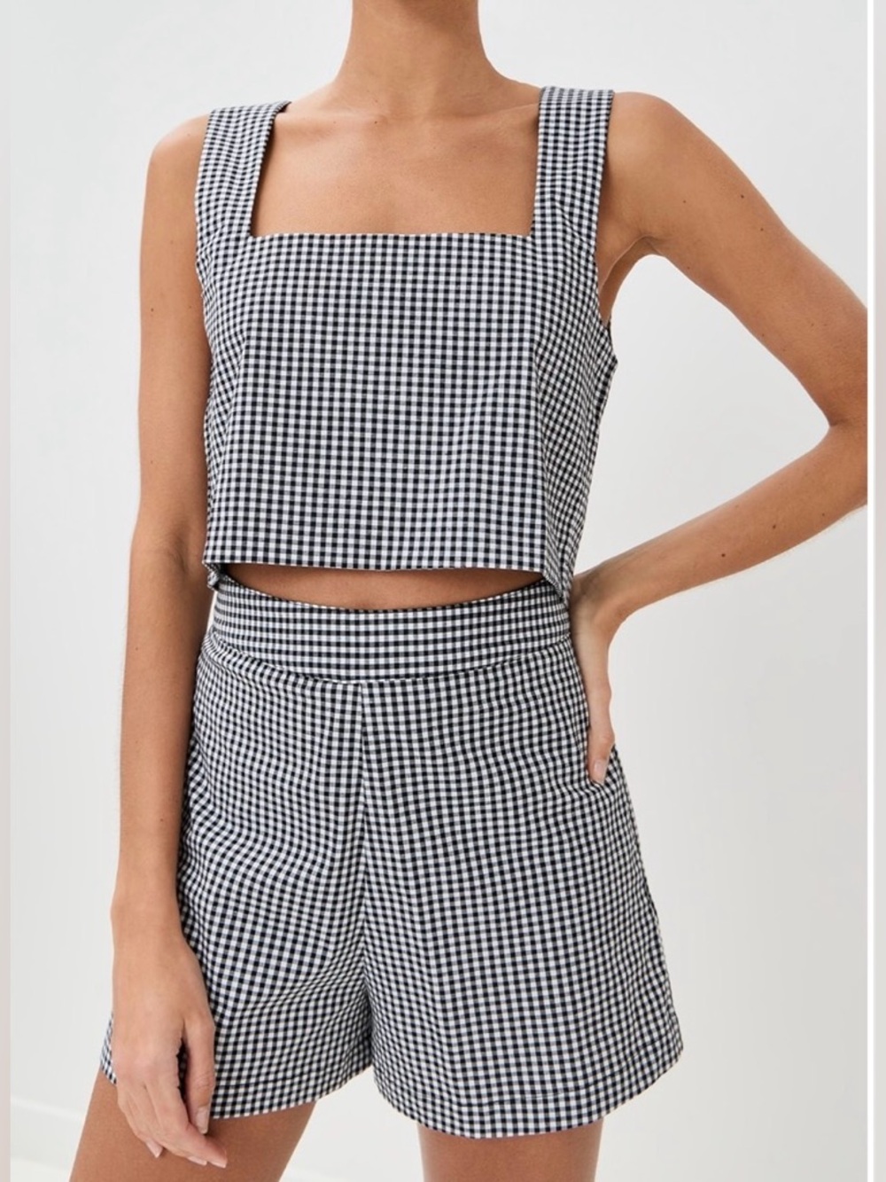 Le Bop Black and White Gingham Square Neck Crop Top - NWT, Size XXS